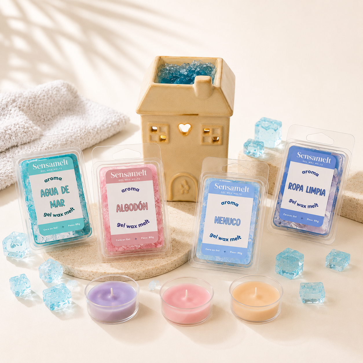 Pack Brisa Limpia (4 melts + quemador + velas de té)
