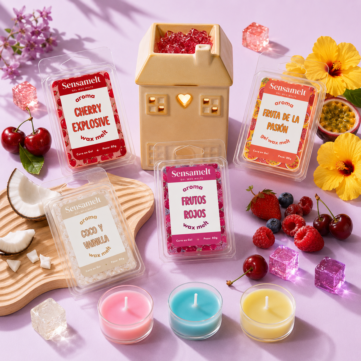 Pack Paraíso (4 melts + quemador + velas de té)